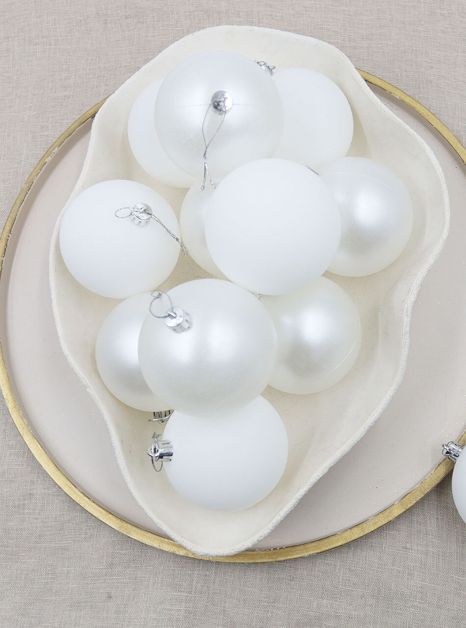 White Christmas Baubles 80mm Pearl Matt 24 and 48 Pack