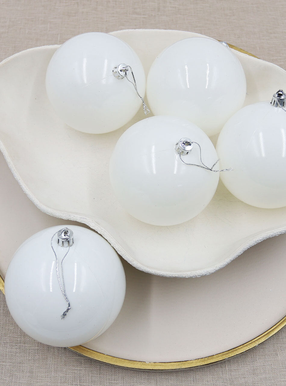 100mm Christmas Baubles WHITE 24 Balls Gloss