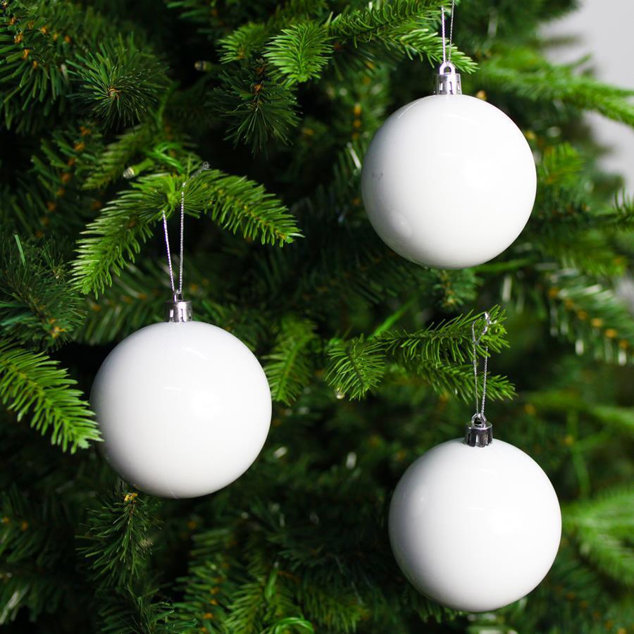 150mm White Christmas Baubles 3 Balls Gloss