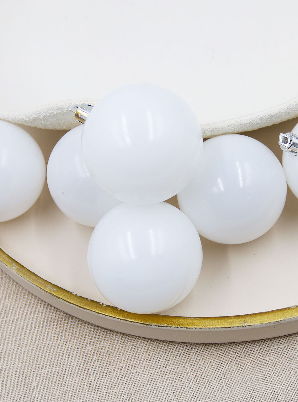 Christmas Baubles 70mm WHITE Gloss 6 Pack