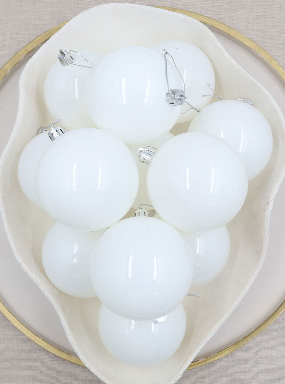 80mm Christmas Baubles WHITE 24 & 48 Packs Gloss