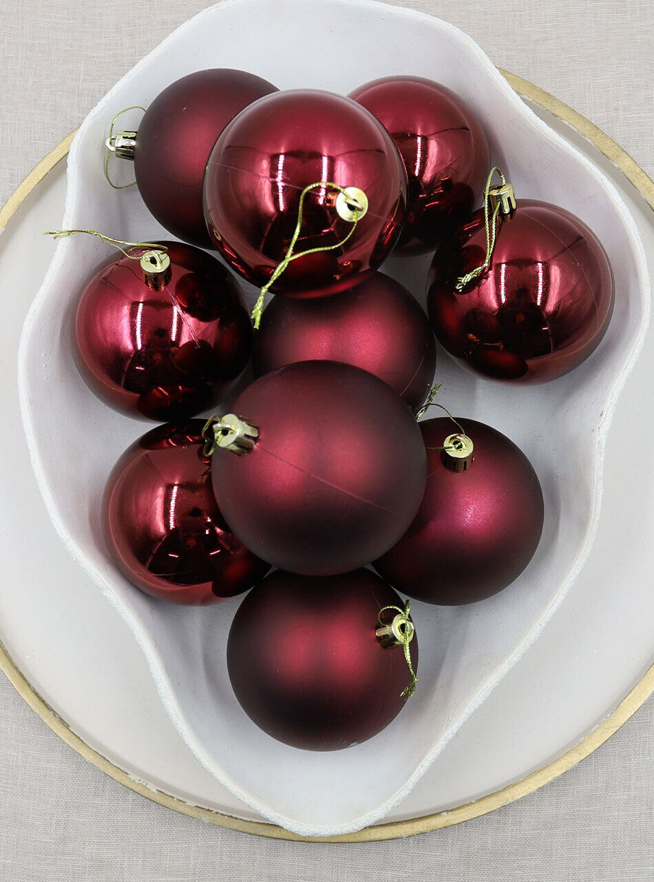 Wine Red Christmas Baubles 60mm Pearl Matt