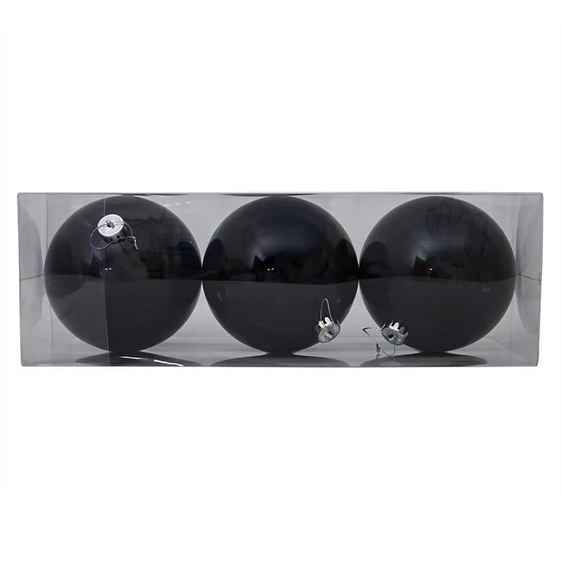 BLACK Christmas Baubles 120mm 3 Balls Gloss