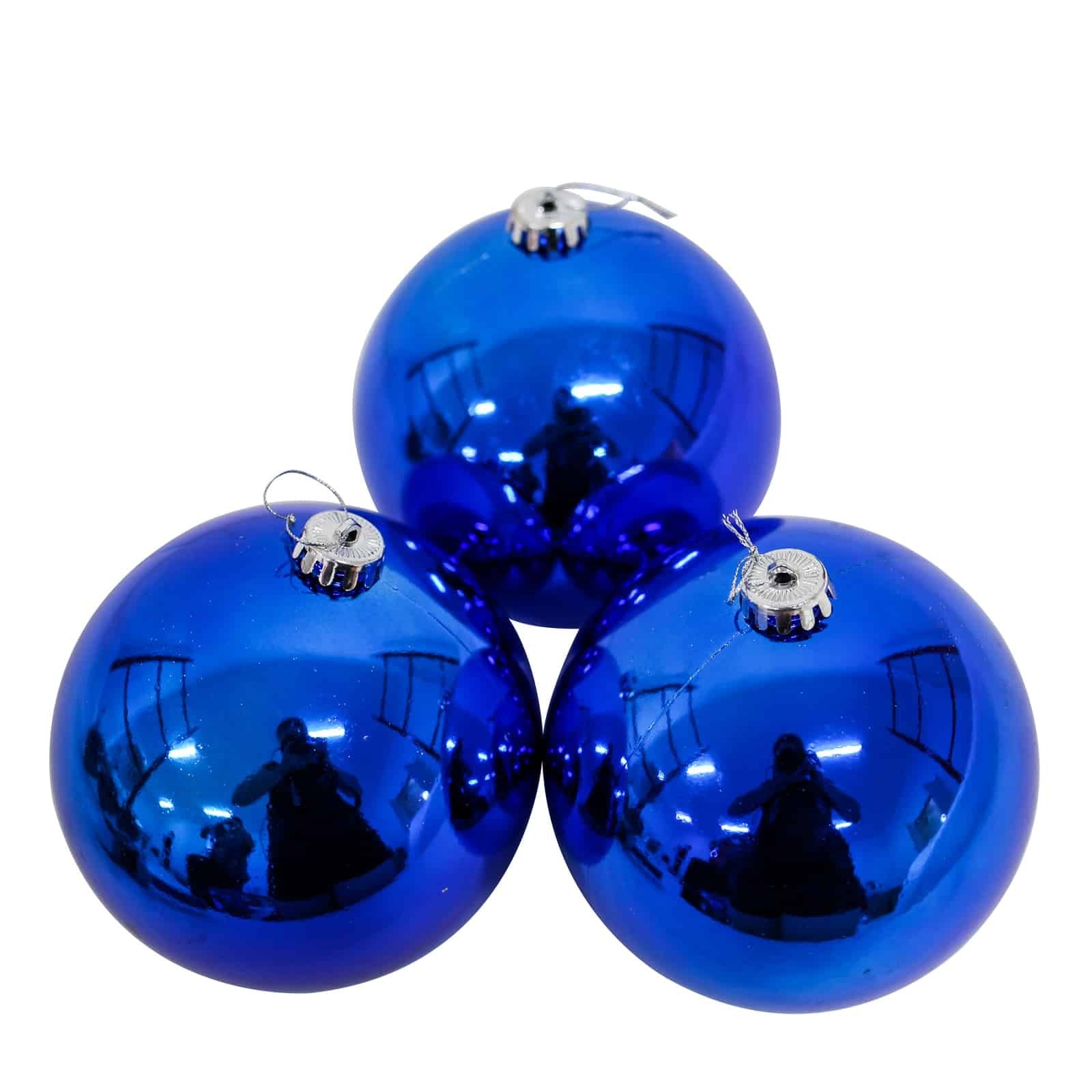 BLUE 120mm Christmas Baubles 3 Balls Gloss