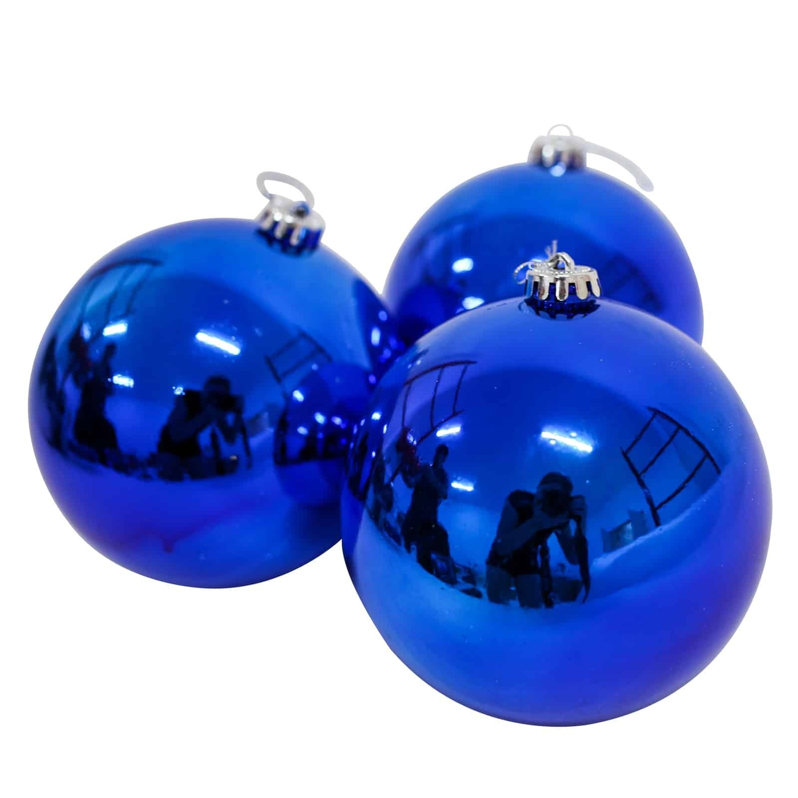 BLUE 120mm Christmas Baubles 3 Balls Gloss