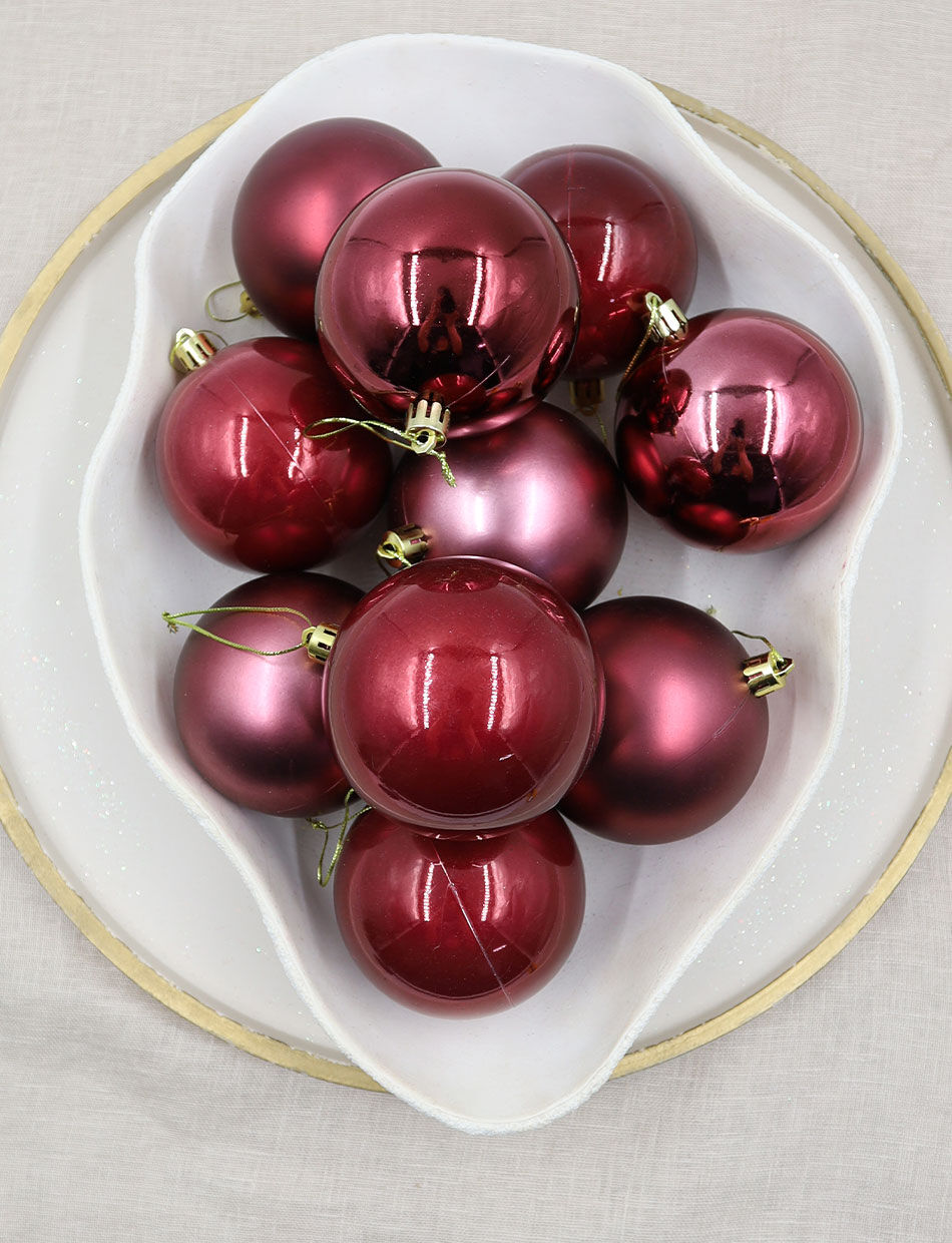 Currant Red Christmas Baubles 80mm Gloss Pearl Matt 48 Pack