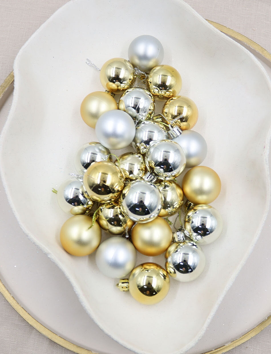 GOLD & SILVER 40mm Christmas Baubles Gloss Matt 24 pack