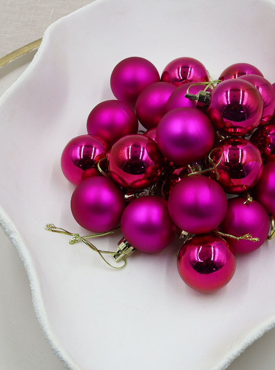 HOT PINK 40mm Christmas Baubles Gloss Matt 24 pack