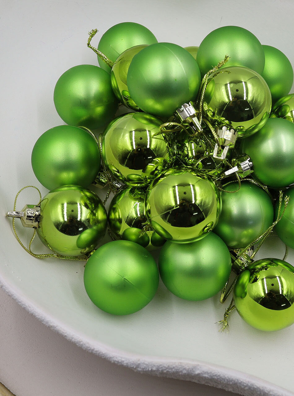 APPLE GREEN 40mm Christmas Baubles Gloss Matt 24 pack