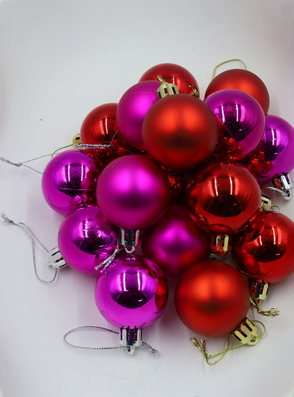 RED HOT PINK 40mm Christmas Baubles Gloss Matt 24 pack