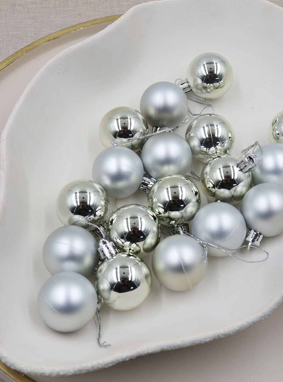 SILVER 40mm Christmas Baubles Gloss Matt 24 pack