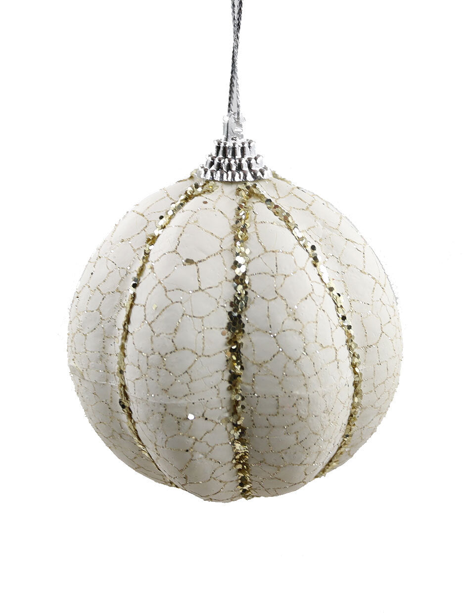 Crackle White 80mm Individual Decorative Bauble