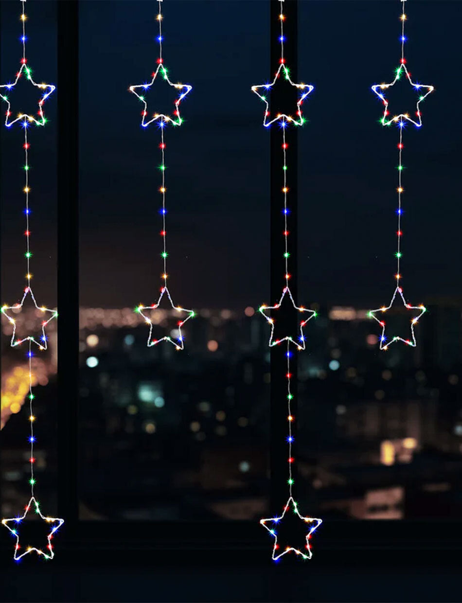 325 MULTICOLOUR LED Curtain Star Lights 130 x 120cm
