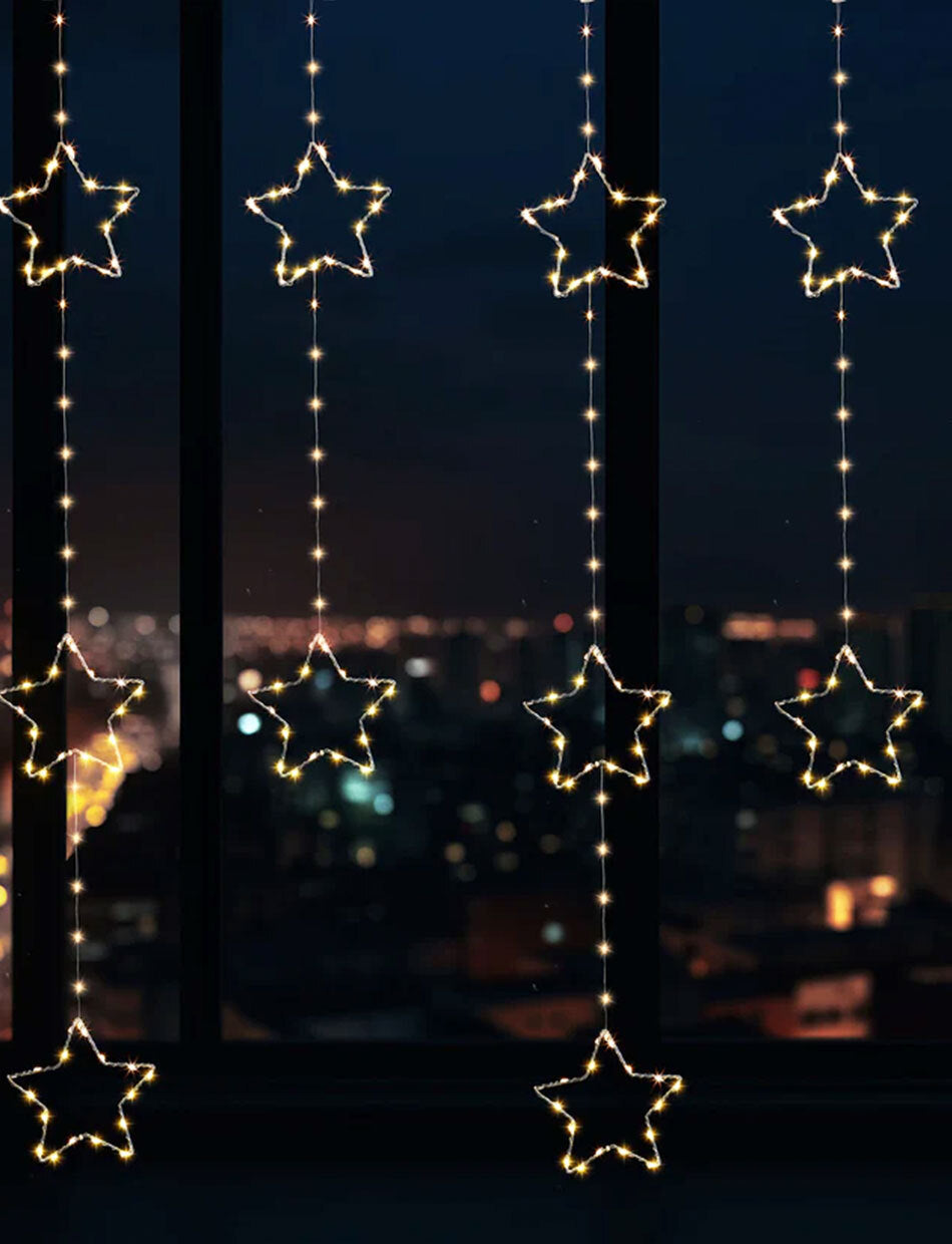 325 WARM WHITE LED Curtain Star Lights 130 x 120cm
