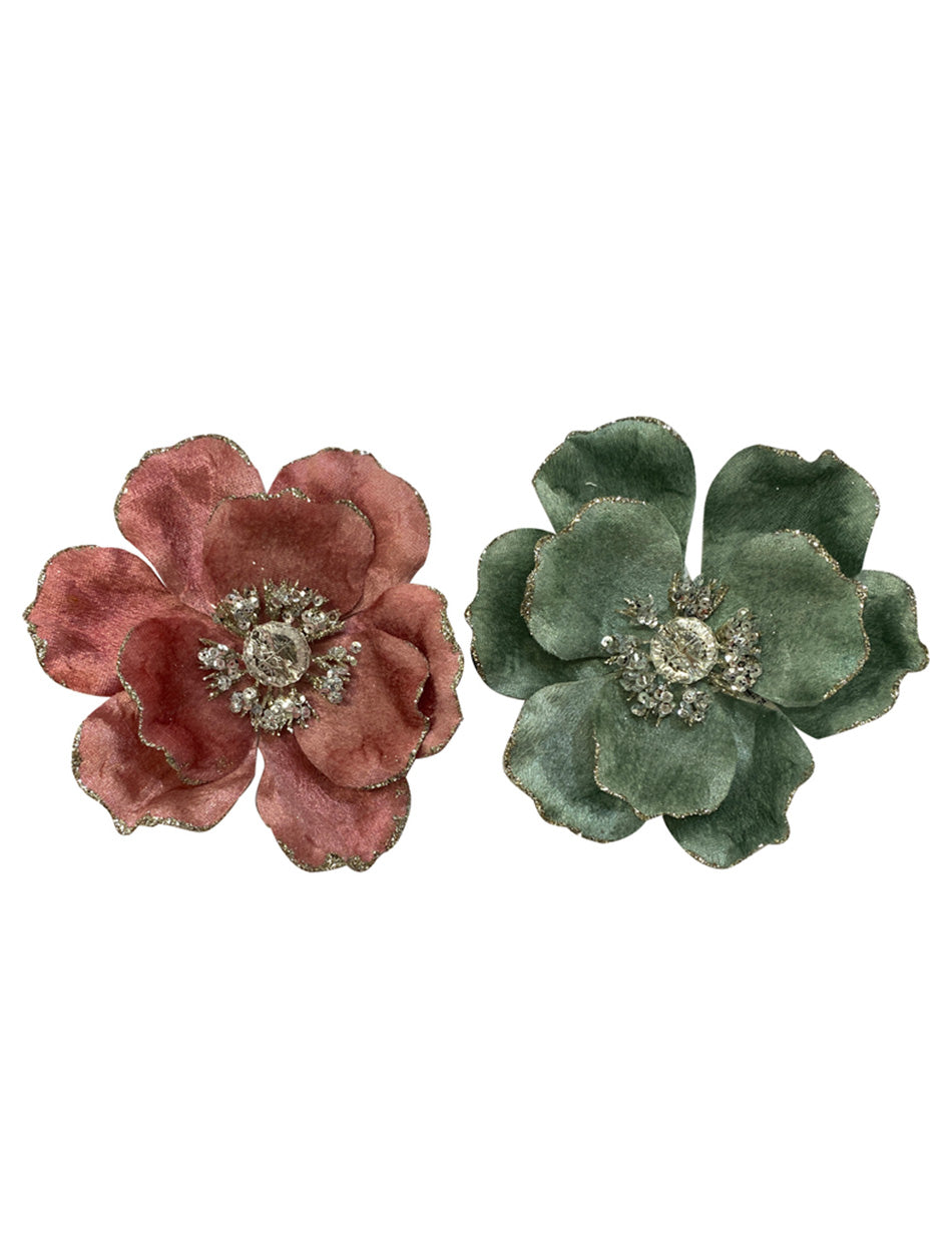 Blush Pink & Sage Velvet Magnolia - 14cm