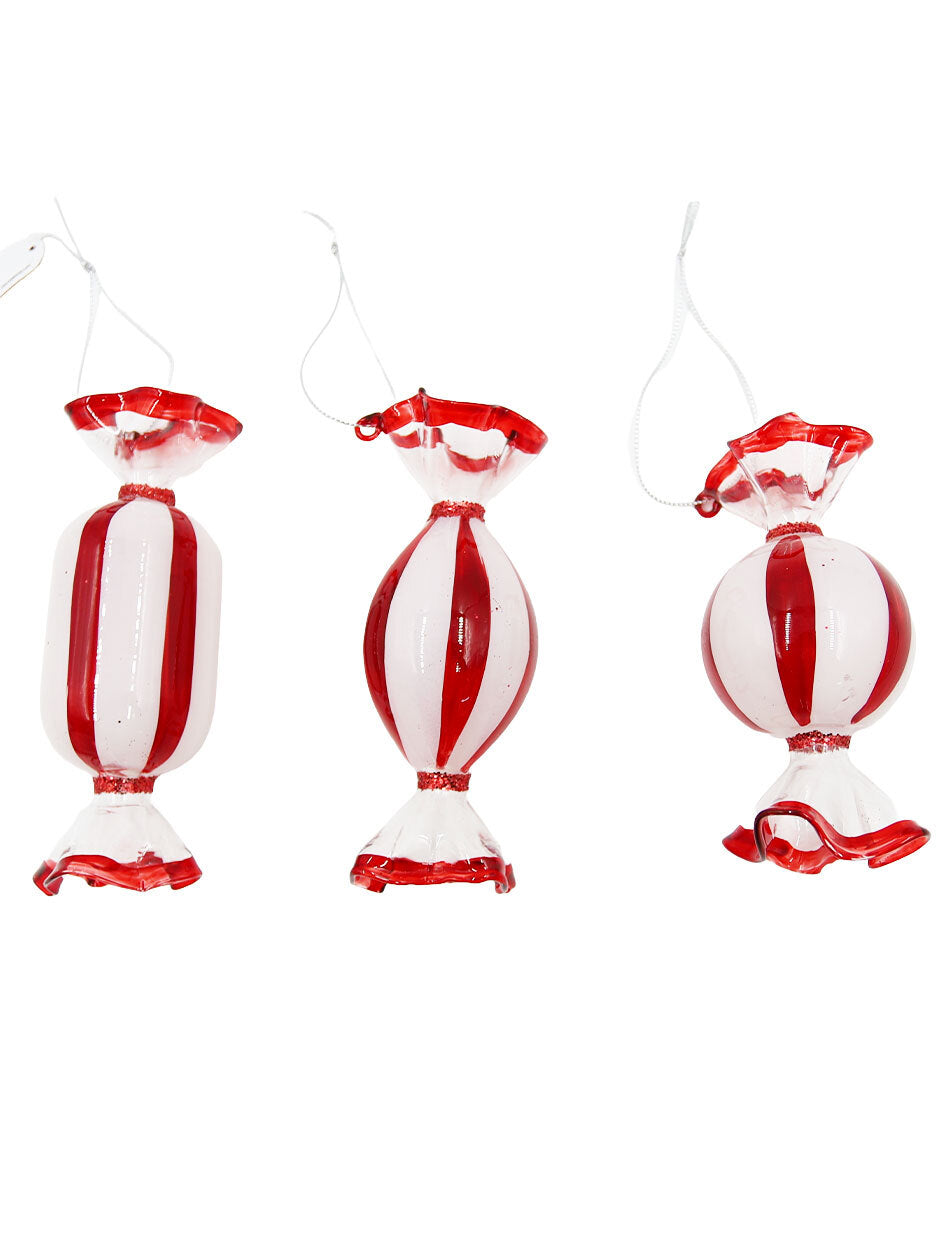 3 Glass Candy Hanging Decorations 13cm