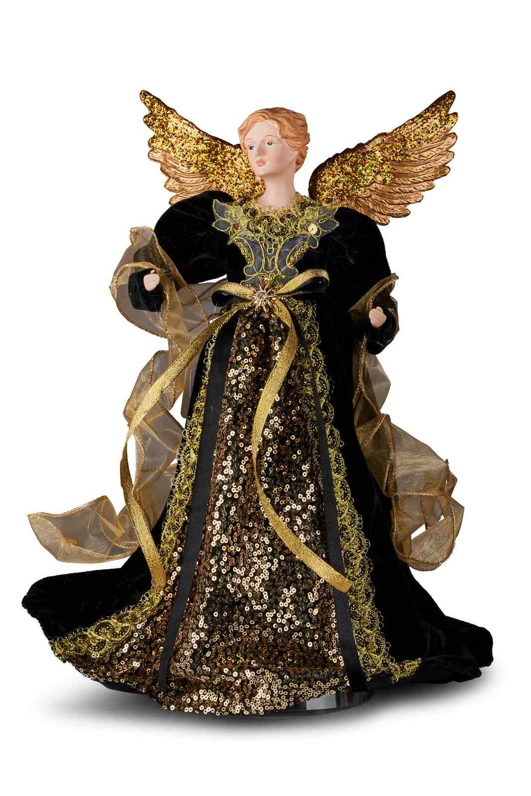 Black & Gold Angel Tree Topper 43cm