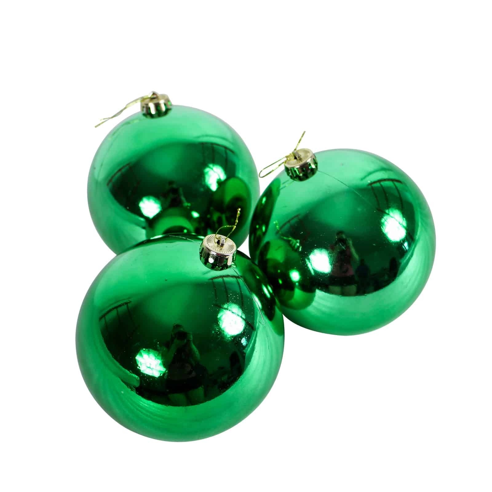 GREEN Christmas Baubles 120mm  3 Balls Gloss