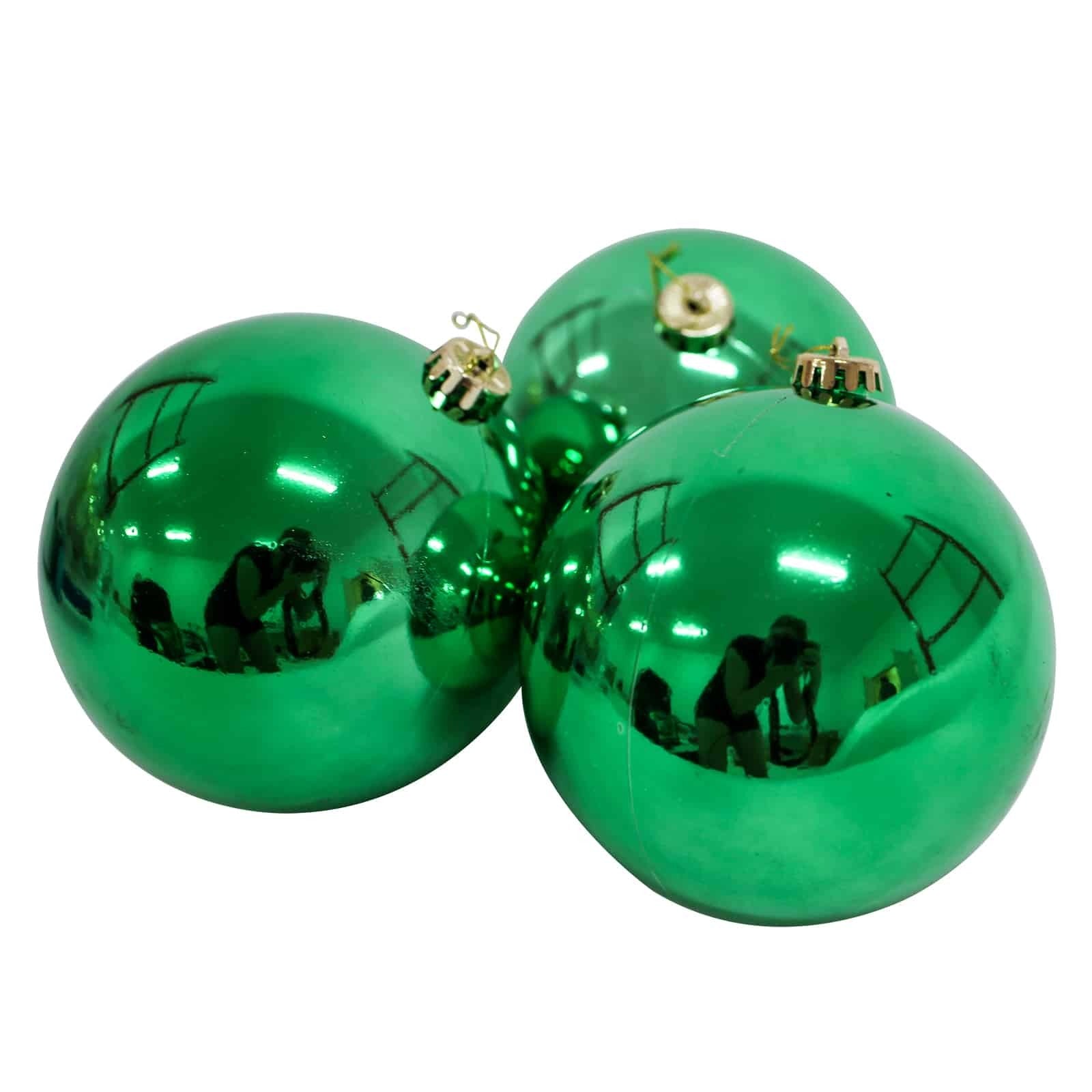 GREEN Christmas Baubles 120mm  3 Balls Gloss