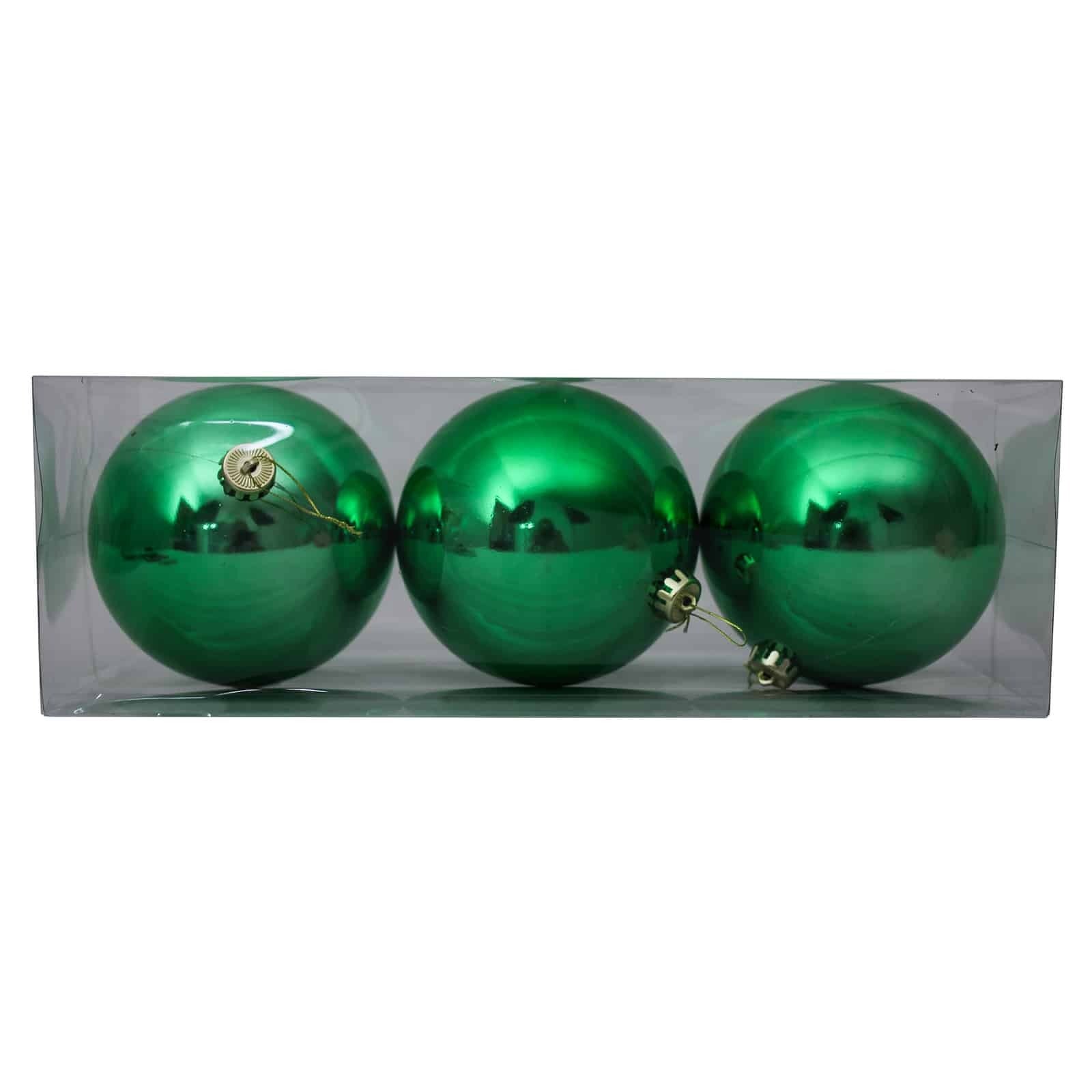 GREEN Christmas Baubles 120mm  3 Balls Gloss