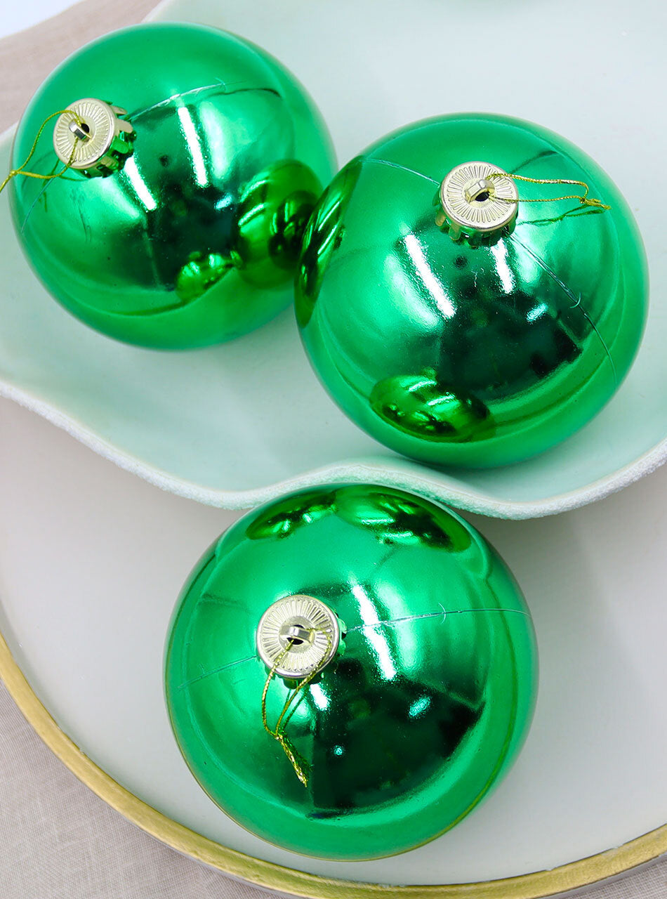 GREEN Christmas Baubles 120mm  3 Balls Gloss
