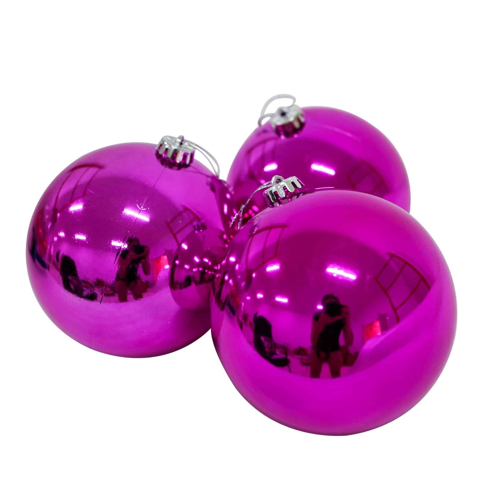 HOT PINK Christmas Baubles 120mm 3 Balls Gloss