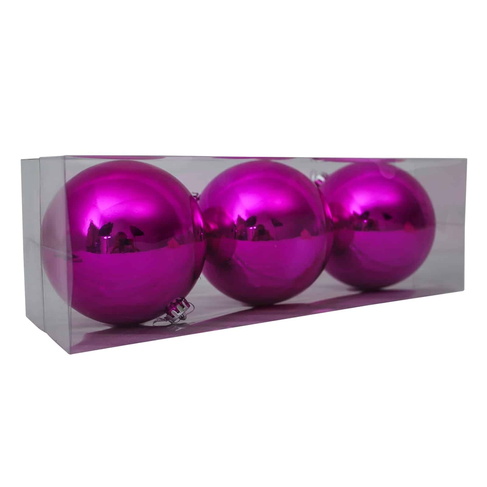 HOT PINK Christmas Baubles 120mm 3 Balls Gloss