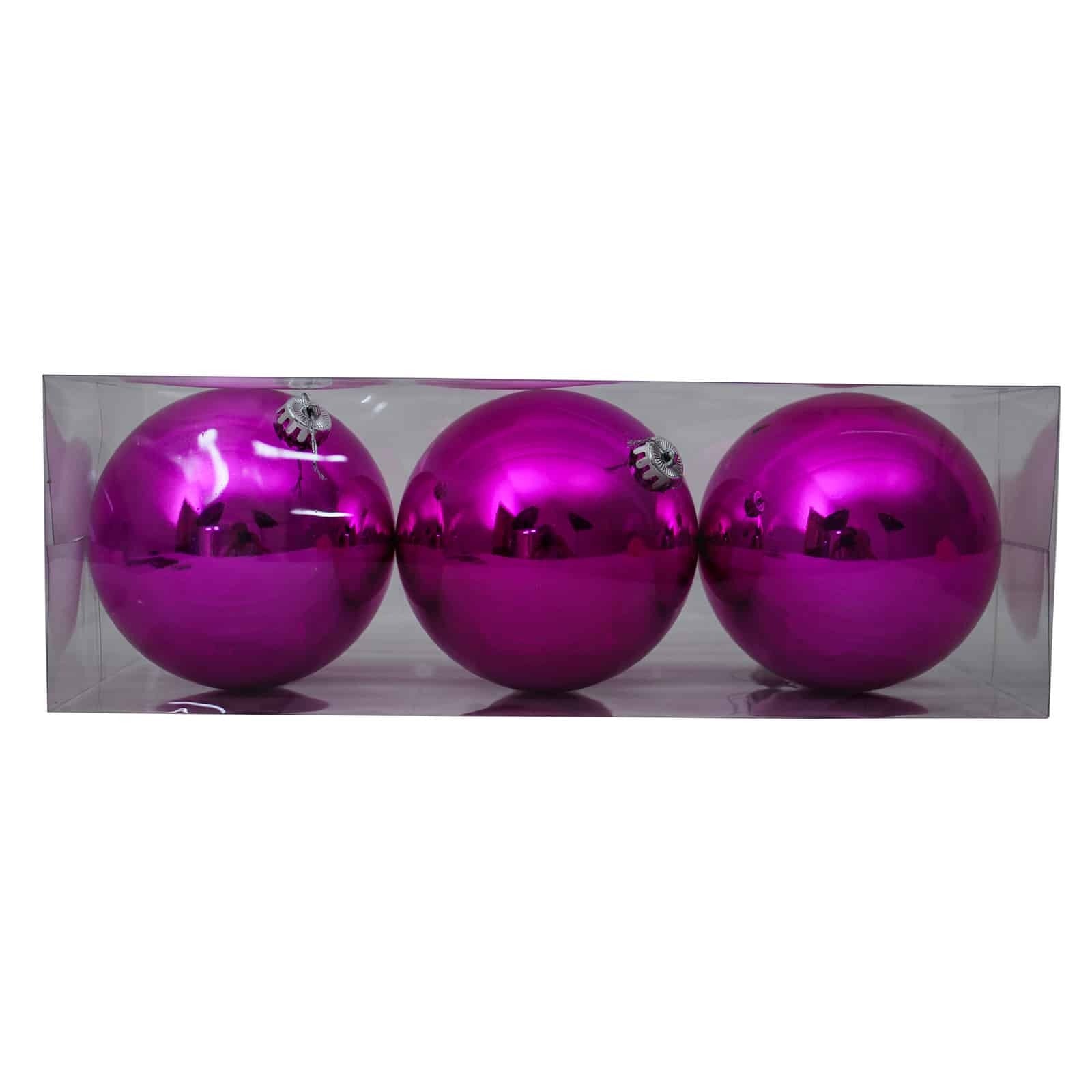 150mm Christmas Baubles HOT PINK 3 Balls Gloss