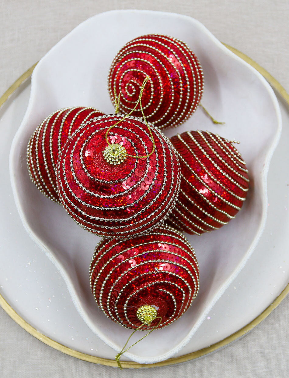 Red Foam Christmas Sequin Baubles 100mm 6 Pack