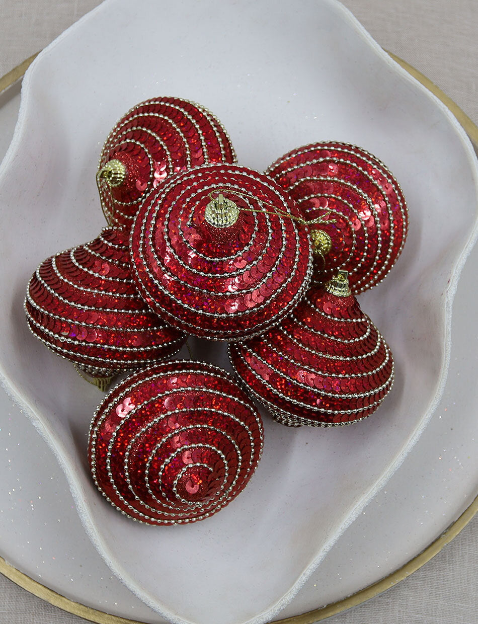 Red Onion Foam Christmas Sequin Baubles 80mm 6 Pack