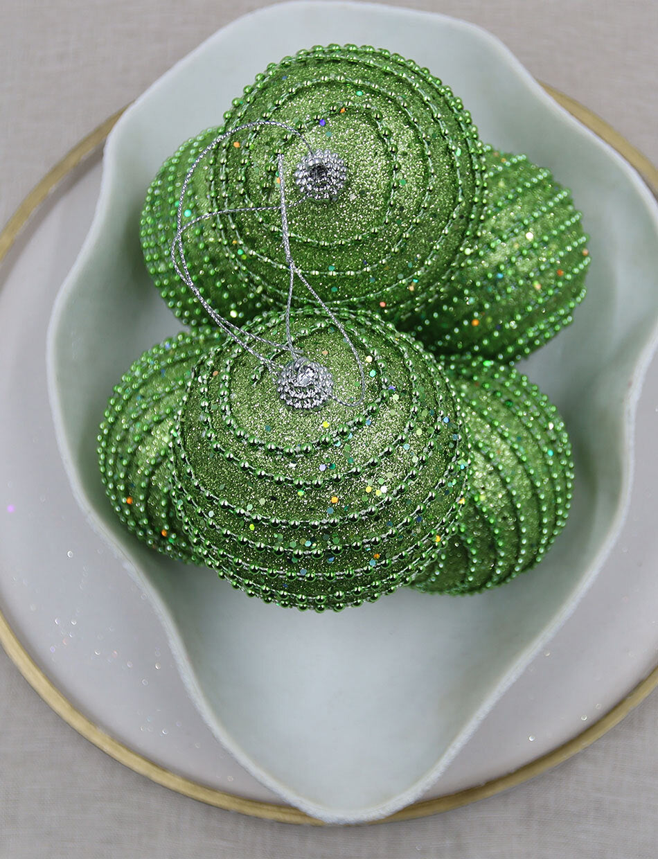 Green Foam Christmas Sequin Baubles 100mm 6 Pack