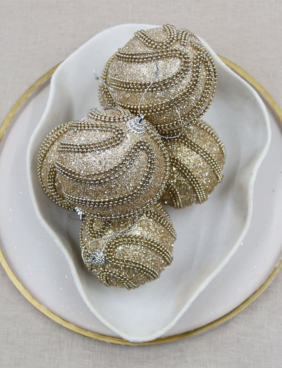 Champagne Foam Christmas Sequin Baubles 100mm 6 Pack