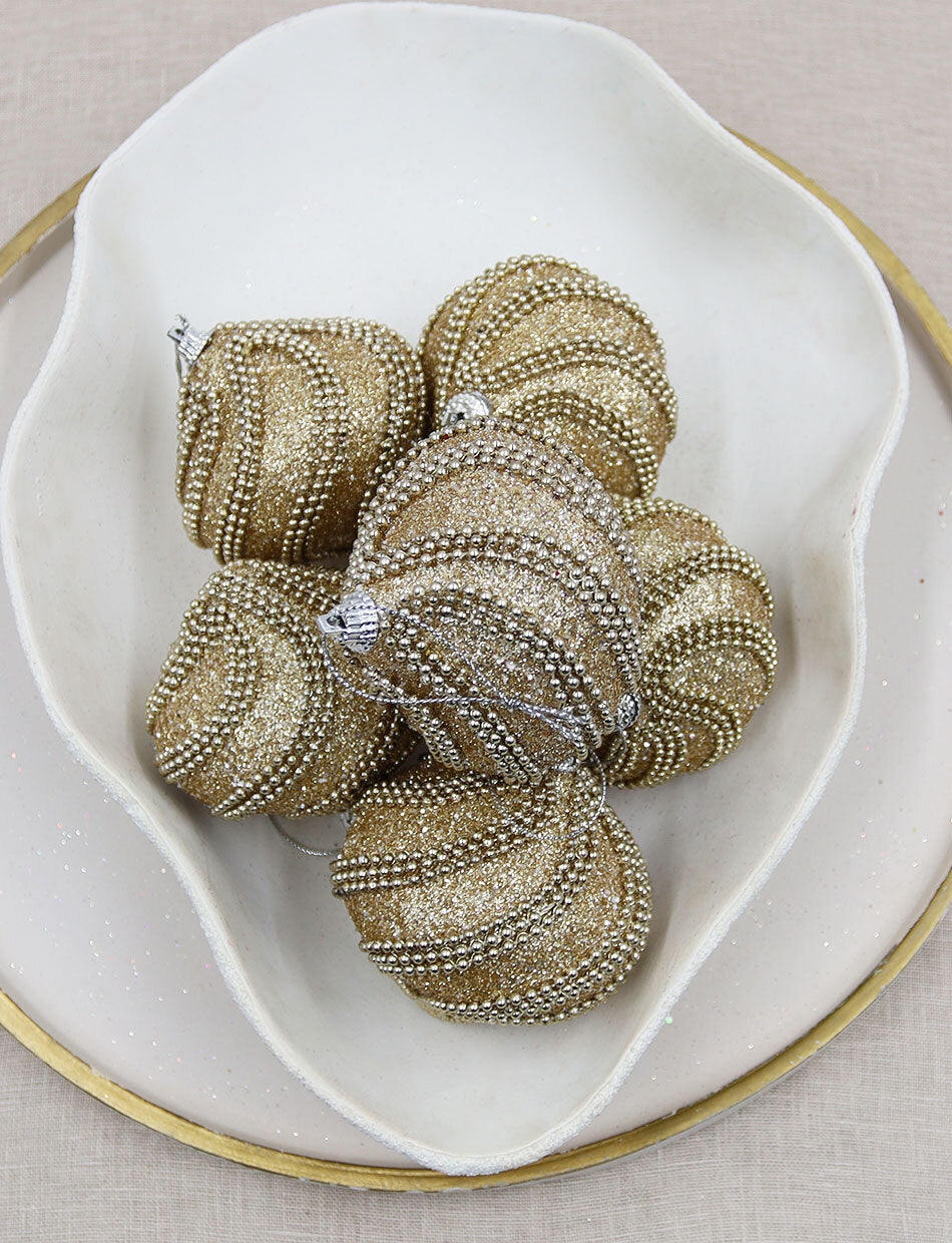Champagne Onion Foam Christmas Sequin Baubles 80mm 6 Pack