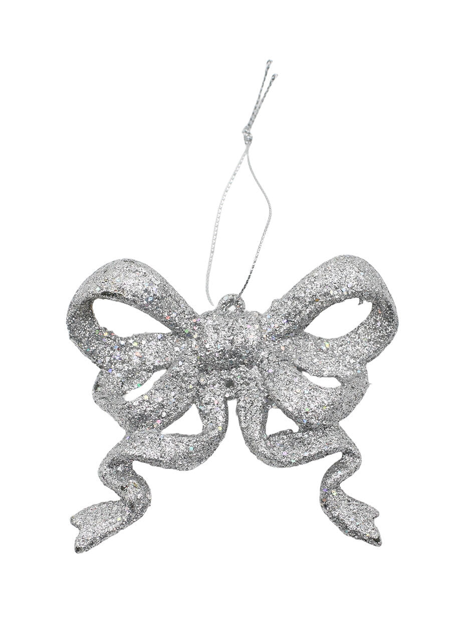 10 SILVER GLITTER BOWS 95mm