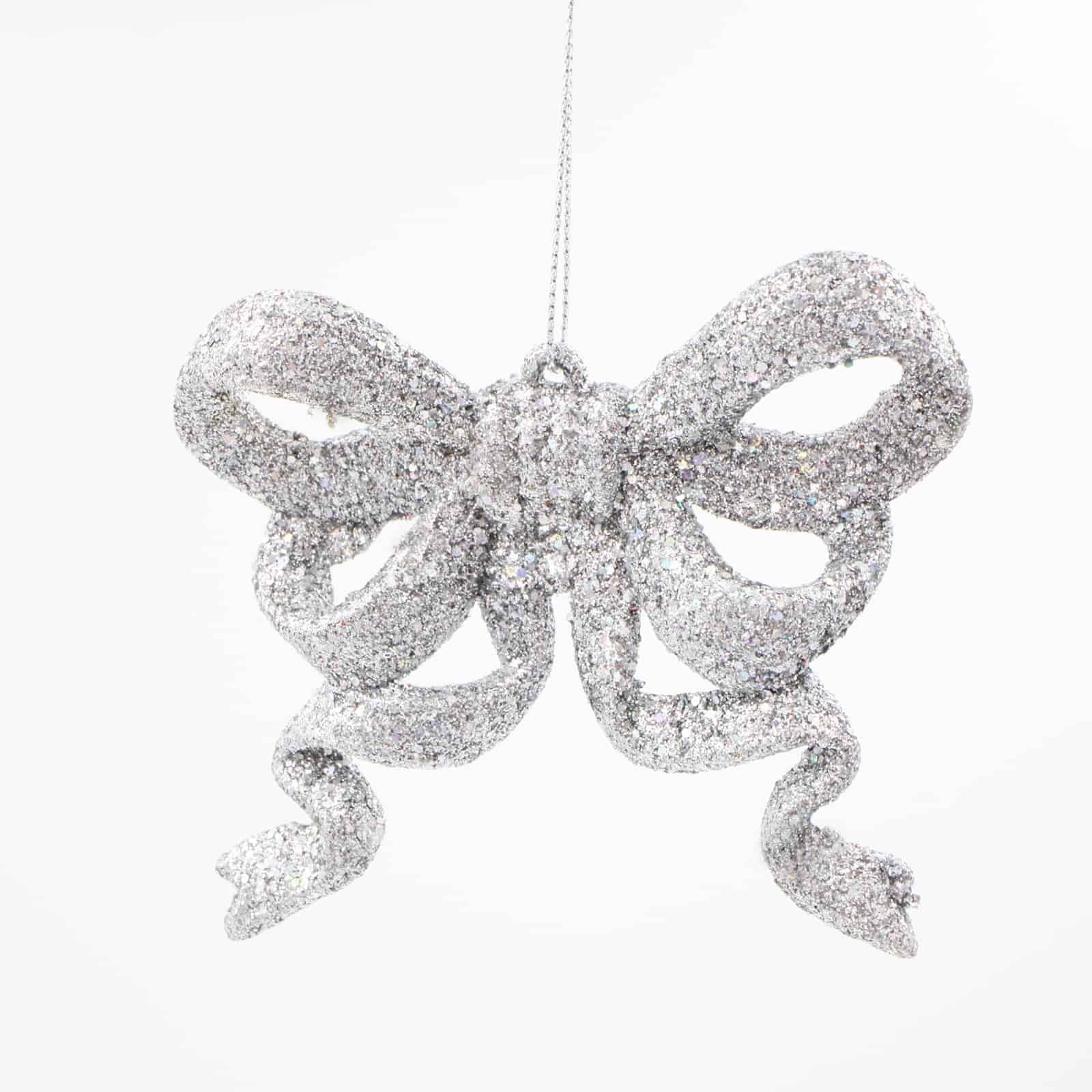 10 SILVER GLITTER BOWS 95mm