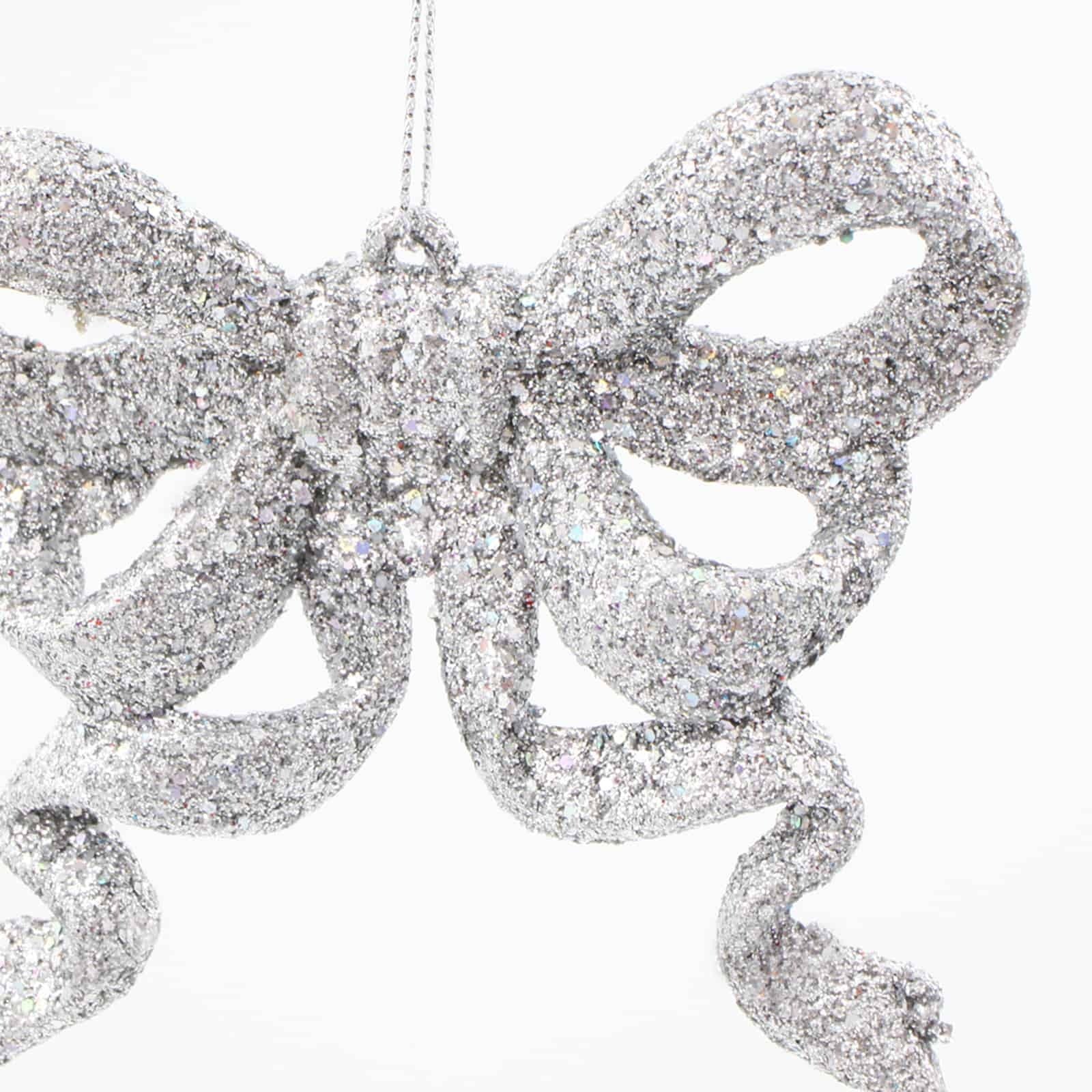 10 SILVER GLITTER BOWS 95mm