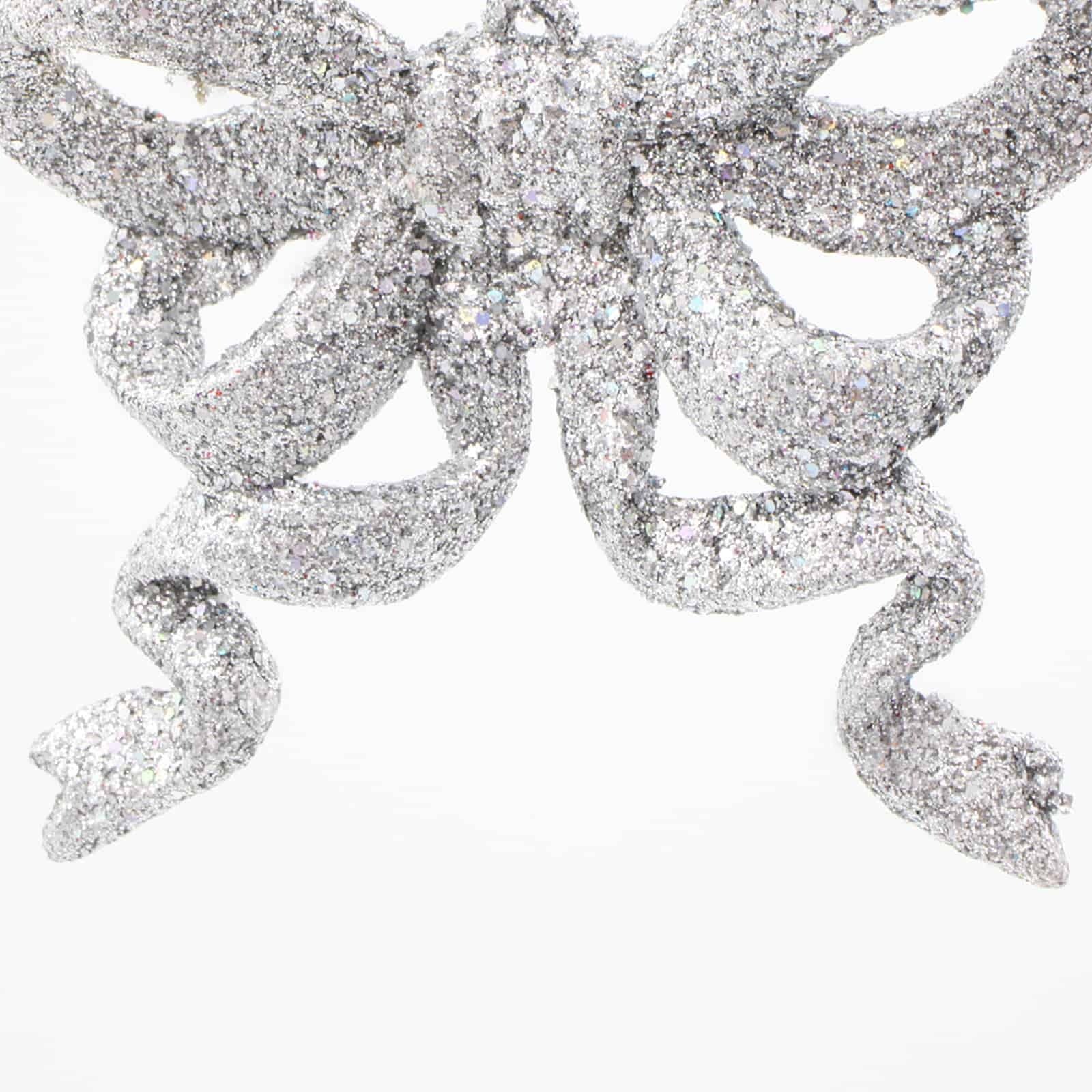 10 SILVER GLITTER BOWS 95mm