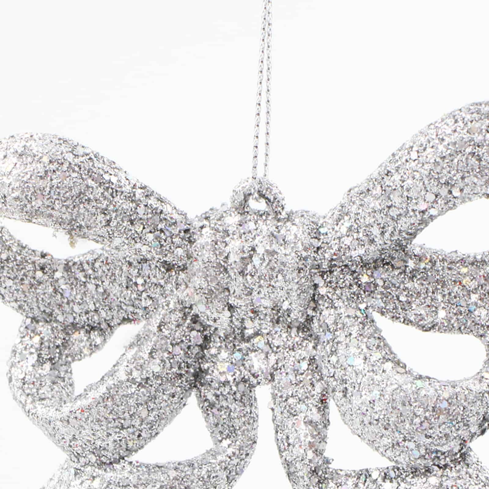 10 SILVER GLITTER BOWS 95mm