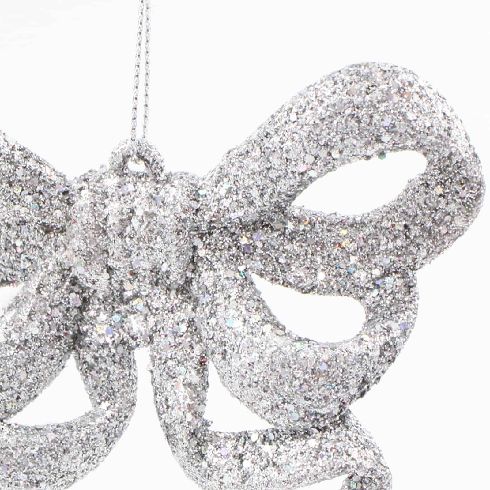 10 SILVER GLITTER BOWS 95mm