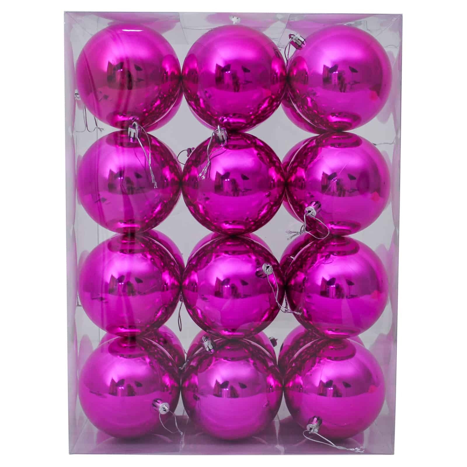 100mm Christmas Baubles Hot Pink 24 Balls Gloss