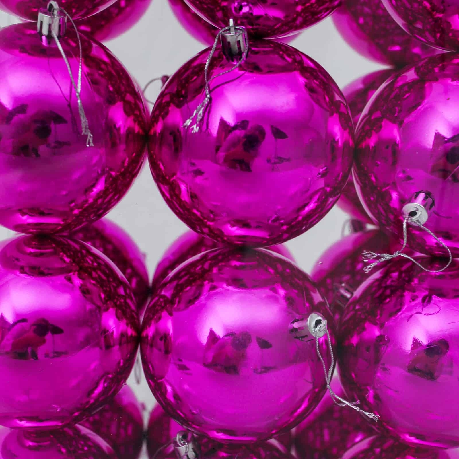 100mm Christmas Baubles Hot Pink 24 Balls Gloss