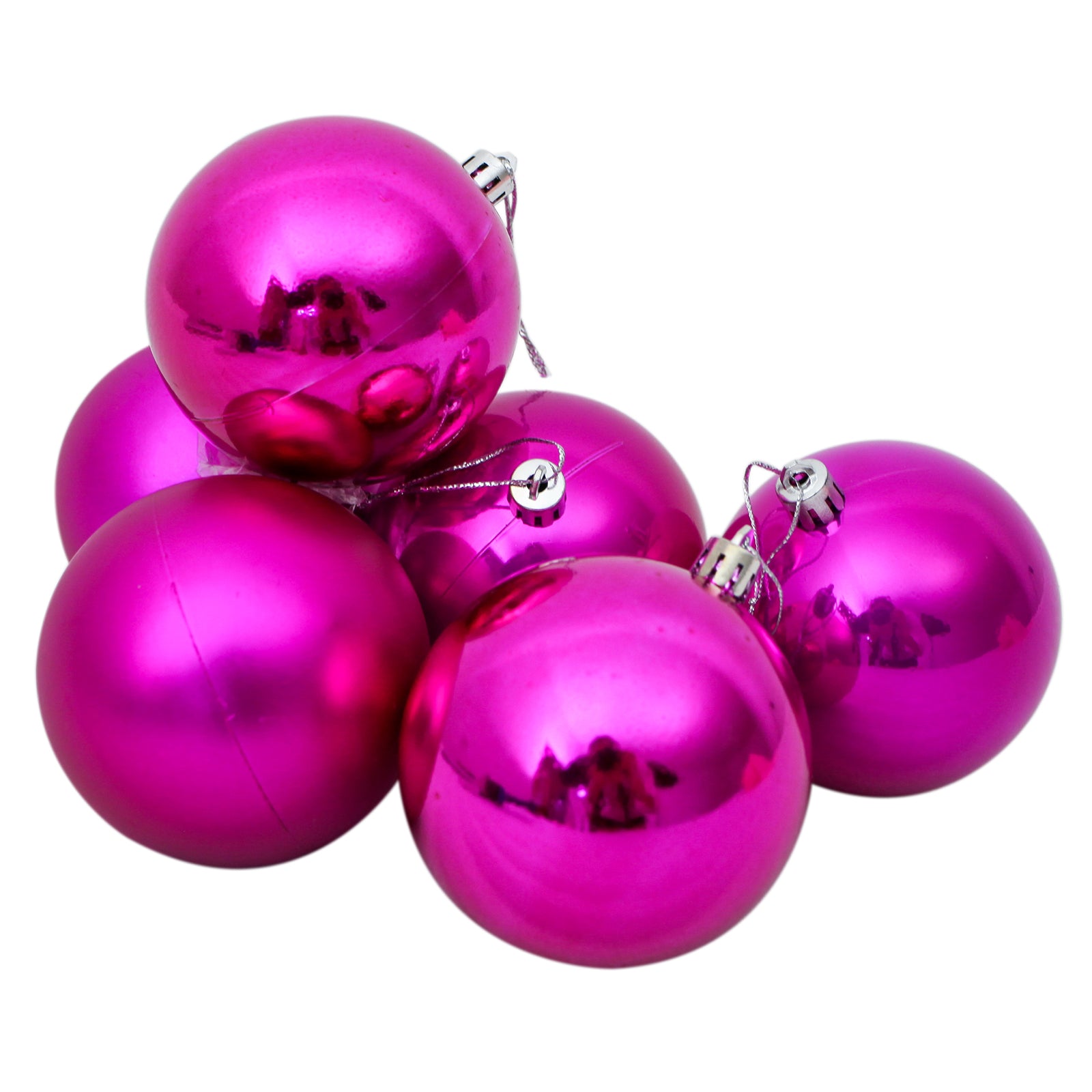 100mm Christmas Baubles Hot Pink 24 Balls Gloss