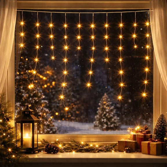 Snowing Icicle Lights - Warm White, 360 LED