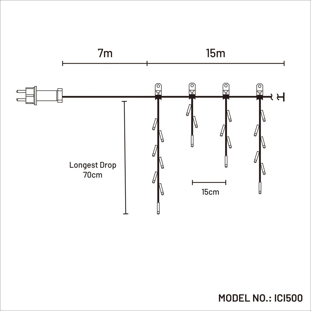500 BLUE Icicle Light 15m Connectable