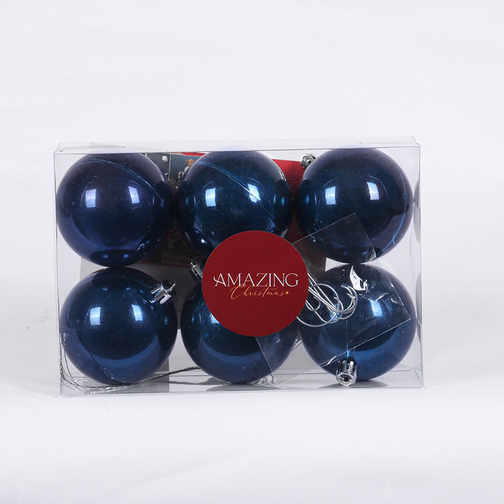 Dark Blue Christmas Baubles 70mm Pearl 6 Pack