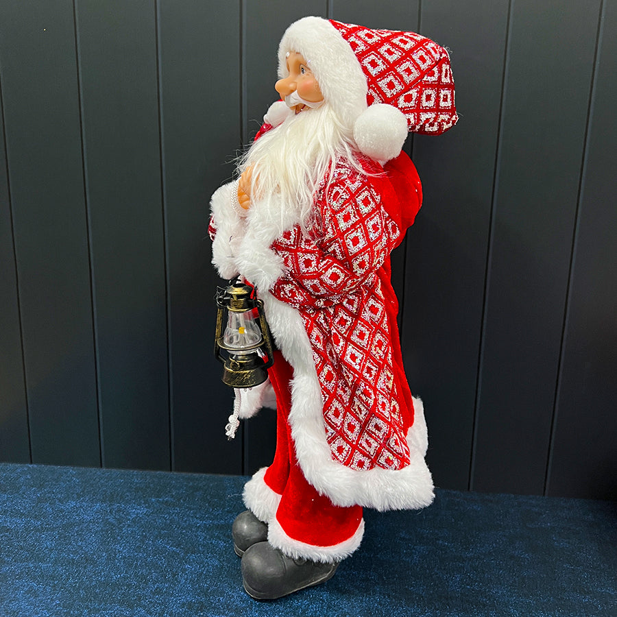 Santa With Lantern Christmas Ornament 45cm Red & White