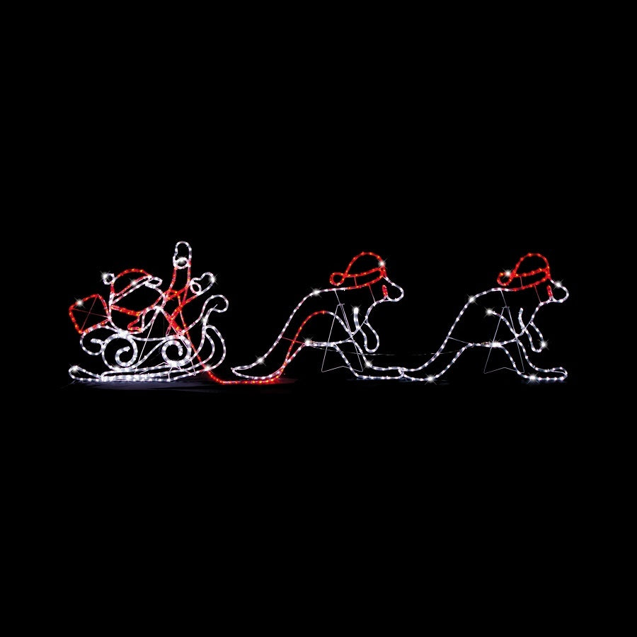 2.73m Kangaroos with Sleigh Rope Light Motif Led