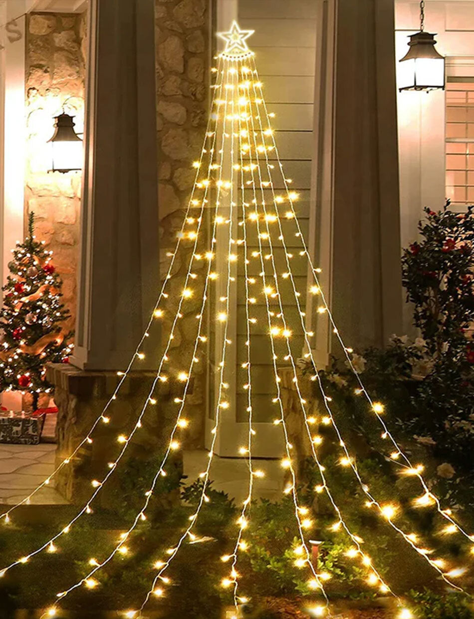 WARM WHITE Waterfall Star Lights with Topper Star