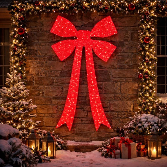 Red Light Up Bow - 200cm, Warm White 420 LEDs