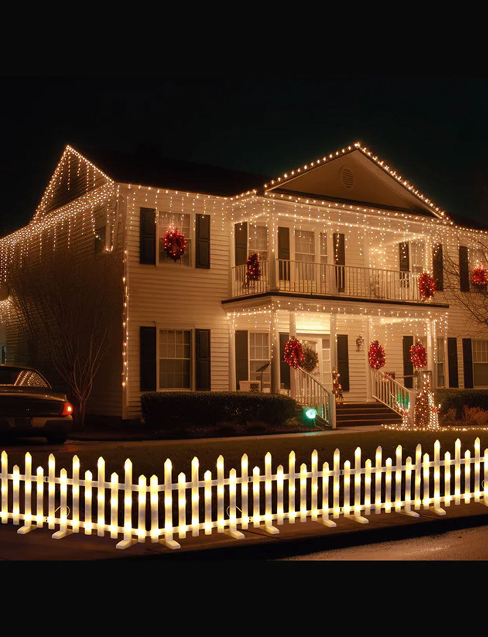Warm White Christmas Motif LED Pre-Lit Fence